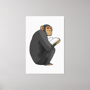 Monkey als Nerd met Boek Canvas Afdruk