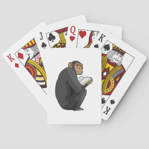Monkey als Nerd met Boek Pokerkaarten