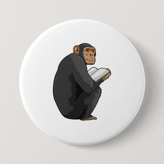 Monkey als Nerd met Boek Ronde Button 7,6 Cm (Voorkant)
