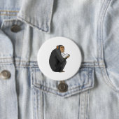 Monkey als Nerd met Boek Ronde Button 7,6 Cm (In situ)