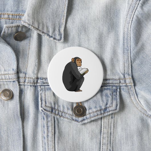 Monkey als Nerd met Boek Ronde Button 7,6 Cm (In situ)