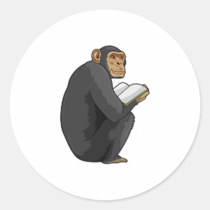 Monkey als Nerd met Boek Ronde Sticker