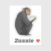 Monkey als Nerd met Boek Sticker (Vel)