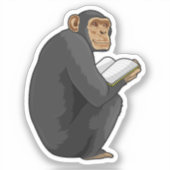 Monkey als Nerd met Boek Sticker (Voorkant)