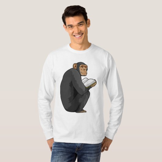 Monkey als Nerd met Boek T-shirt (Voorkant volledig)