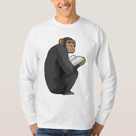 Monkey als Nerd met Boek T-shirt (Voorkant)