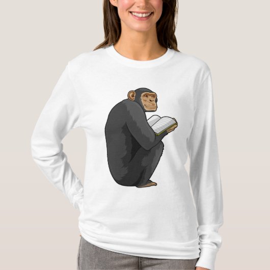 Monkey als Nerd met Boek T-shirt (Voorkant)