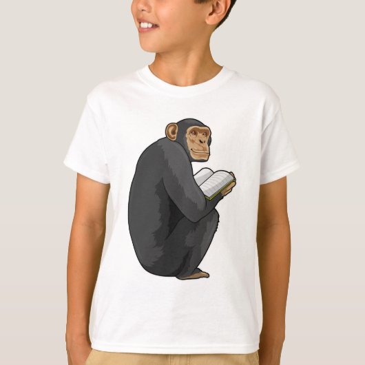 Monkey als Nerd met Boek T-shirt (Voorkant)