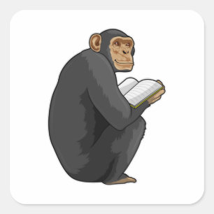 Monkey als Nerd met Boek Vierkante Sticker