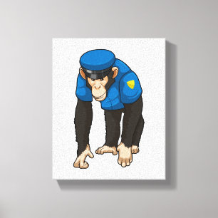 Monkey als politieagent met uniform canvas afdruk