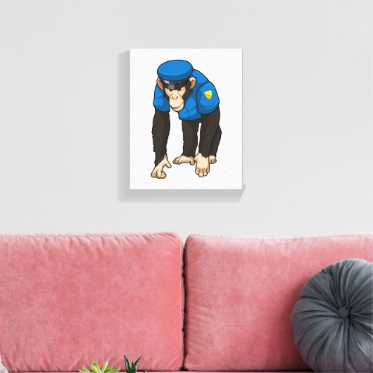 Monkey als politieagent met uniform canvas afdruk (Insitu (Woonkamer))