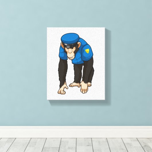 Monkey als politieagent met uniform canvas afdruk (Insitu (Houten vloer))
