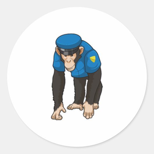 Monkey als politieagent met uniform ronde sticker (Voorkant)