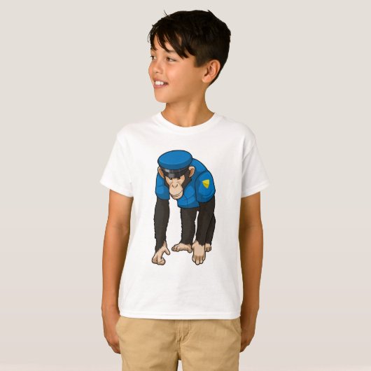 Monkey als politieagent met uniform t-shirt (Voorkant volledig)