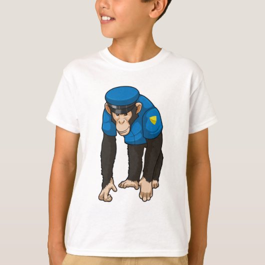 Monkey als politieagent met uniform t-shirt (Voorkant)