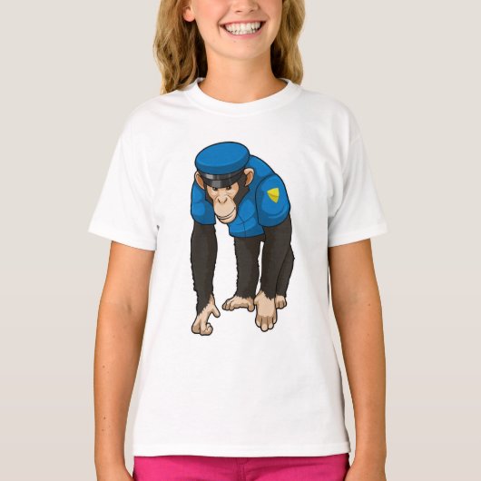Monkey als politieagent met uniform t-shirt (Voorkant)