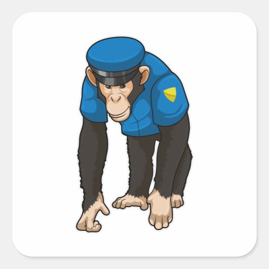 Monkey als politieagent met uniform vierkante sticker (Voorkant)