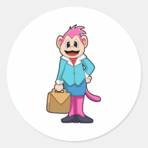 Monkey als secretaris van Bag Ronde Sticker