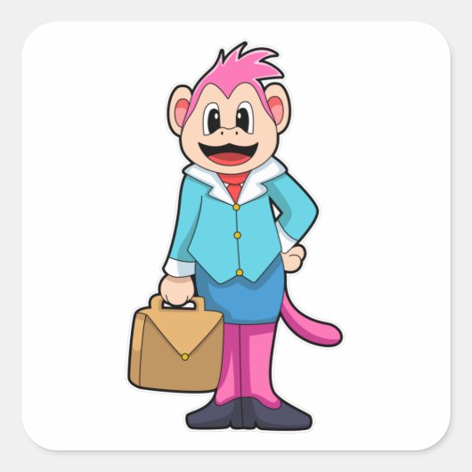 Monkey als secretaris van Bag Vierkante Sticker (Voorkant)