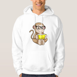 Monkey als student met bril en boek hoodie