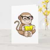 Monkey als student met bril en boek kaart (Gele Bloem)