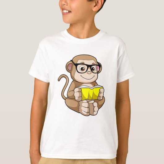 Monkey als student met bril en boek t-shirt (Voorkant)