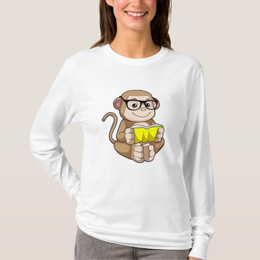 Monkey als student met bril en boek t-shirt (Voorkant)