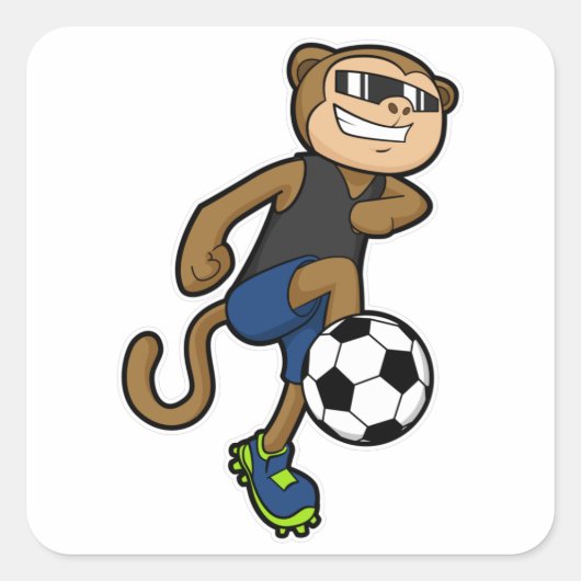 Monkey als voetballer bij Soccer Vierkante Sticker (Voorkant)