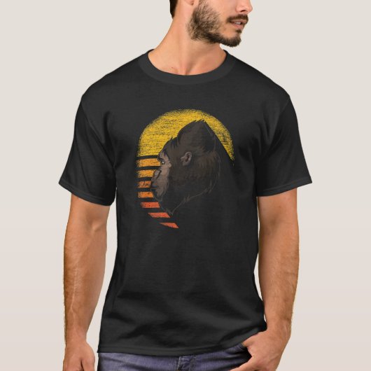 Monkey Ape Animal Retro Sunset Gorilla T-shirt (Voorkant)