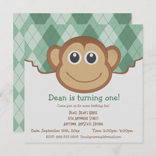 Monkey Argyle Patroon Kaart (Voorkant / Achterkant)