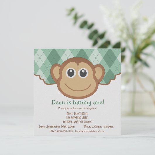 Monkey Argyle Patroon Kaart (Staand voorkant)