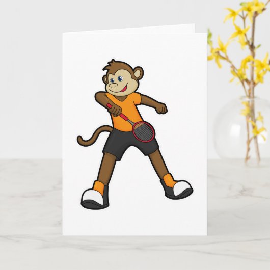 Monkey as Tennis player with Tennis racket Kaart (Gele Bloem)