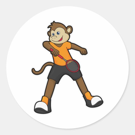 Monkey as Tennis player with Tennis racket Ronde Sticker (Voorkant)