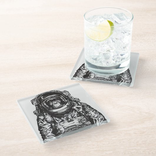 Monkey Astronaut Glazen Onderzetter (Schuin)