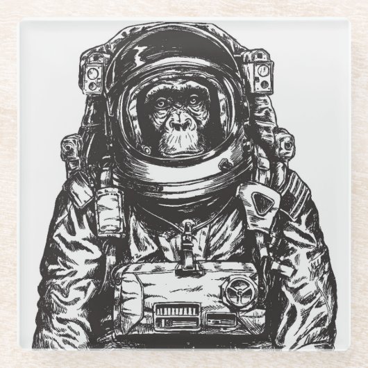 Monkey Astronaut Glazen Onderzetter (Voorkant)
