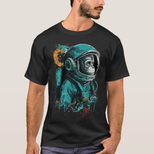 Monkey Astronaut Outer Space Explorer Science Stud T-shirt (Voorkant)