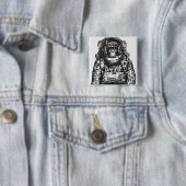 Monkey Astronaut Vierkante Button 5,1 Cm (In situ)