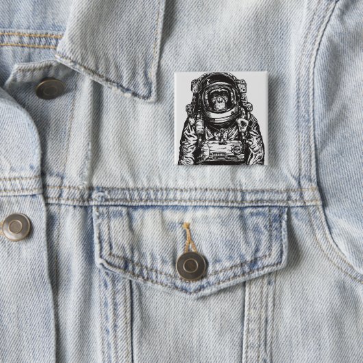 Monkey Astronaut Vierkante Button 5,1 Cm (In situ)