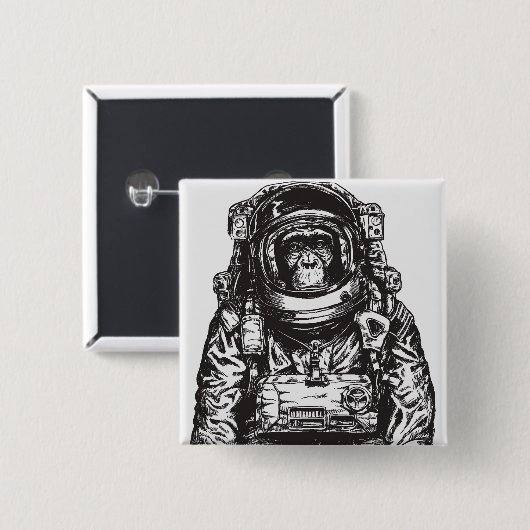 Monkey Astronaut Vierkante Button 5,1 Cm (Voorkant /achterkant)