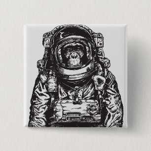 Monkey Astronaut Vierkante Button 5,1 Cm