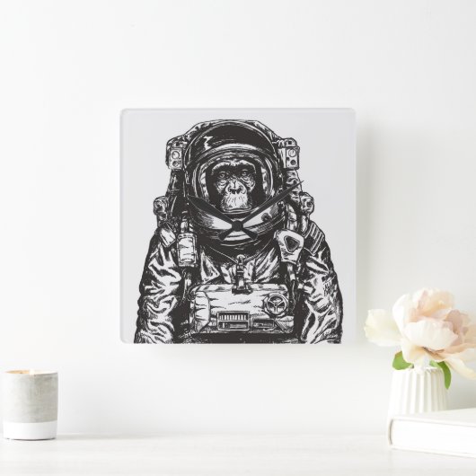 Monkey Astronaut Vierkante Klok (Huis)