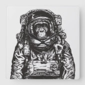 Monkey Astronaut Vierkante Klok (Voorkant)
