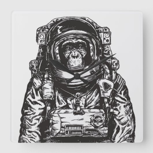 Monkey Astronaut Vierkante Klok (Voorkant)