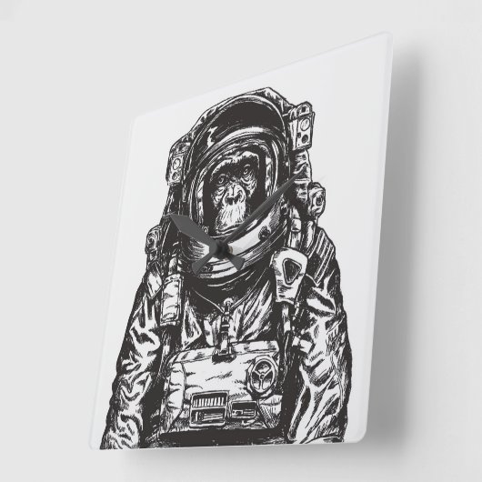 Monkey Astronaut Vierkante Klok (Hoek)