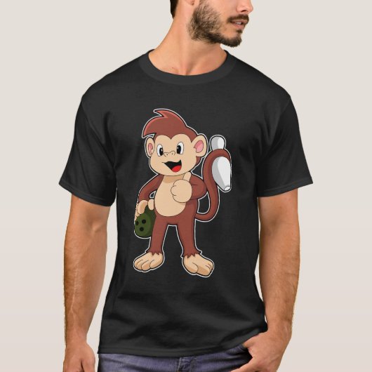 Monkey at Bowling with Bowling ball T-shirt (Voorkant)