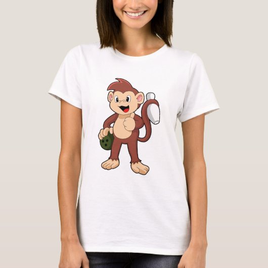 Monkey at Bowling with Bowling ball T-shirt (Voorkant)