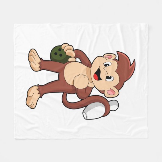 Monkey at Bowling with Bowling Fleece Deken (Voorkant (Horizontaal))