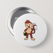 Monkey at Bowling with Bowling Ronde Button 7,6 Cm (Voorkant /achterkant)