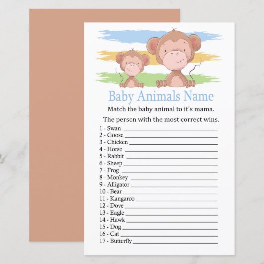 Monkey Baby Dieren Naam Spel (Voorkant / Achterkant)