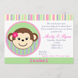 Monkey Baby Girl Shower Kaart